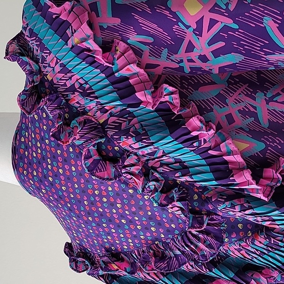 VTG Assorti Susan Freis Dress Maxi Long-sleeve Ruffles USA Colorful Multicolor M - Picture 11 of 16